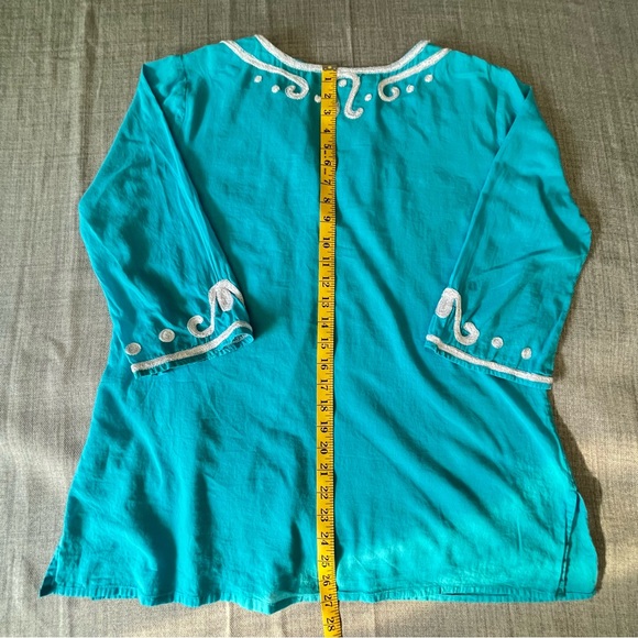 Kaktus Shirt Womens Large Blue Tunic Top Embroidered Boho Hippie Hipster Blouse - Picture 13 of 16